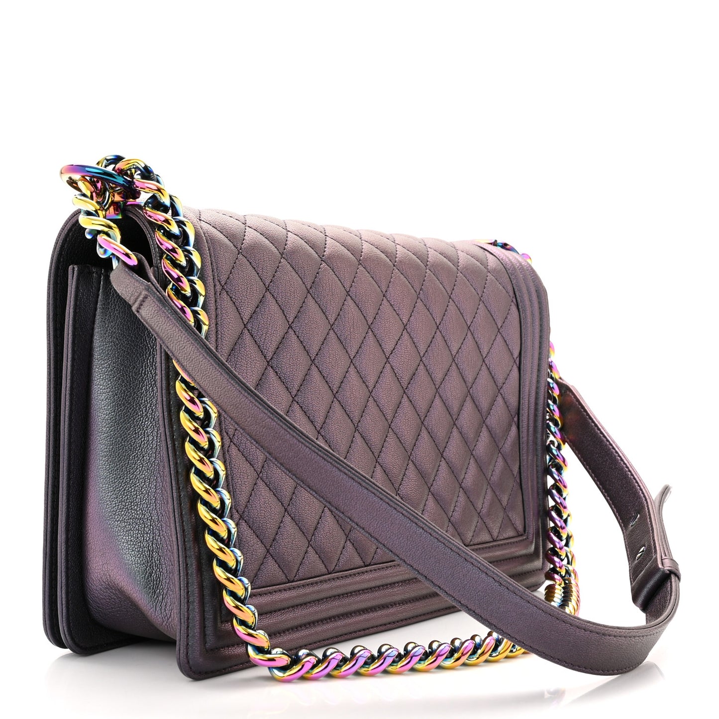 Iridescent Goatskin Quilted New Medium Boy Flap Purple