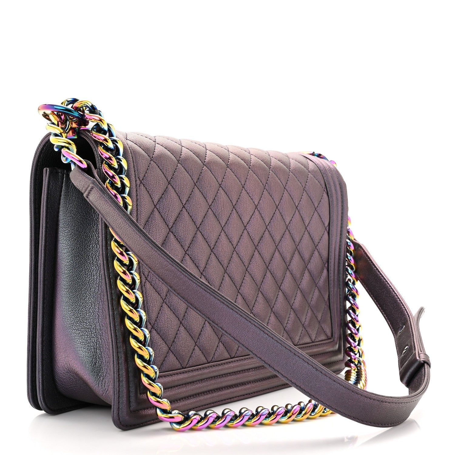 Chanel Iridescent Goatskin Quilted New Medium Boy Flap Purple 3 of 10