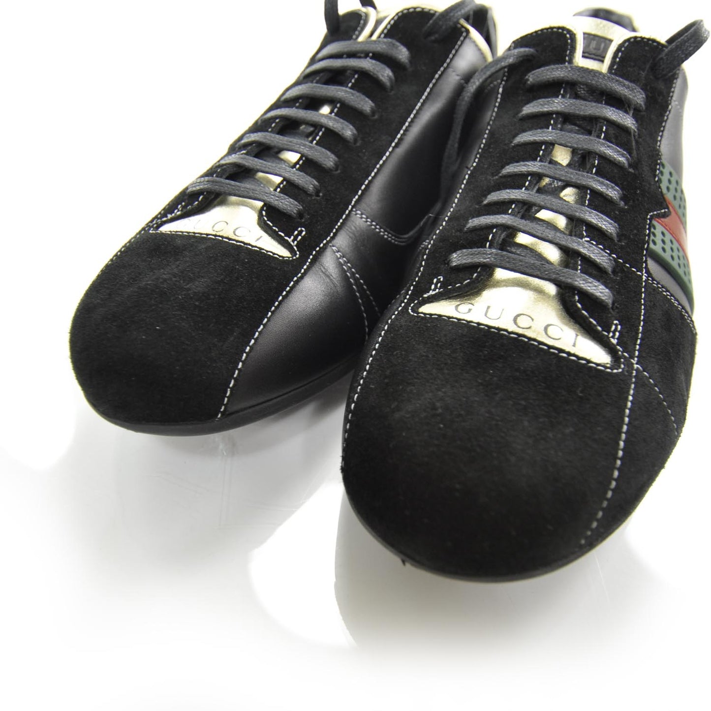 Mens Suede and Leather Perforated Web Sneakers 9 Black