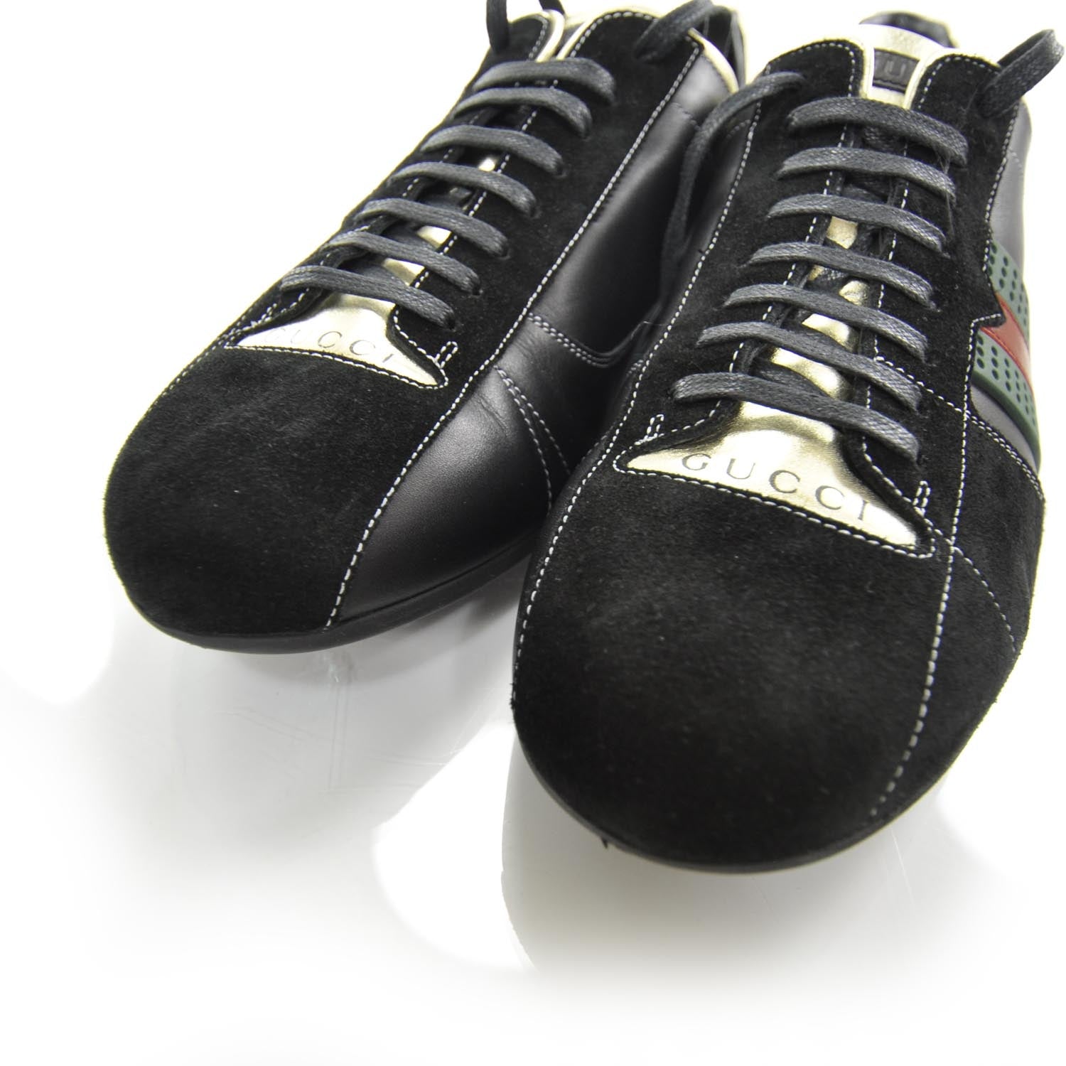 Gucci Mens Suede and Leather Perforated Web Sneakers 9 Black 7 of 8