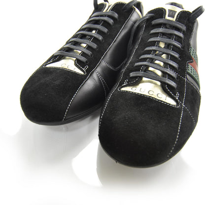 Gucci Mens Suede and Leather Perforated Web Sneakers 9 Black 7 of 8