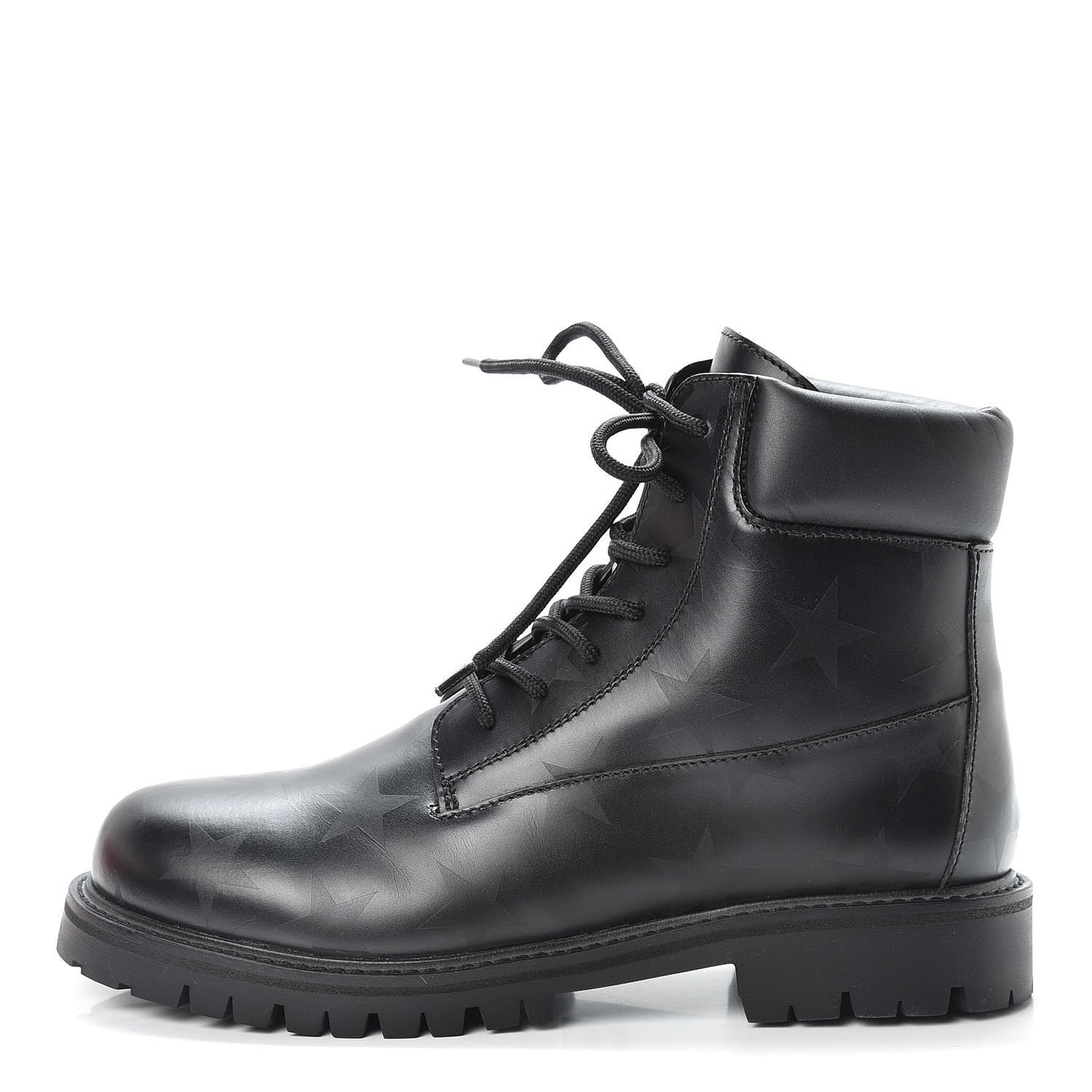 Calfskin Womens Donna Star Print Combat Boots 39.5 Black