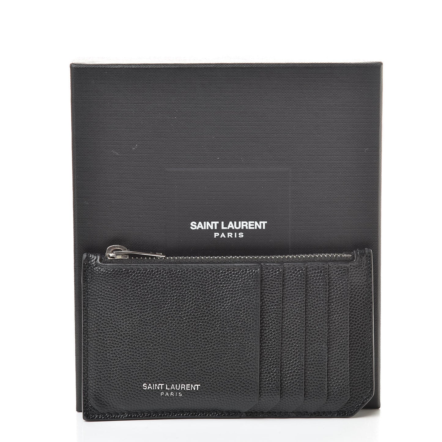 Grained Calfskin 5 Fragments Zip Pouch Card Holder Black