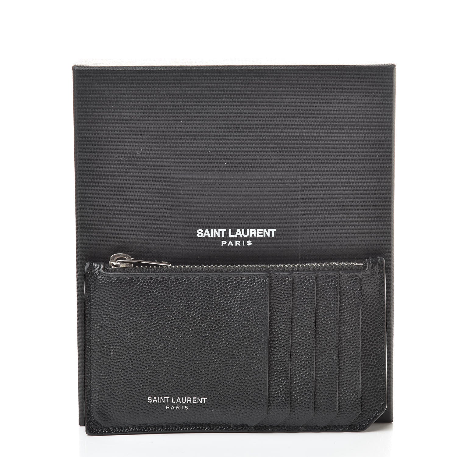 Saint Laurent Grained Calfskin 5 Fragments Zip Pouch Card Holder Black 9 of 9