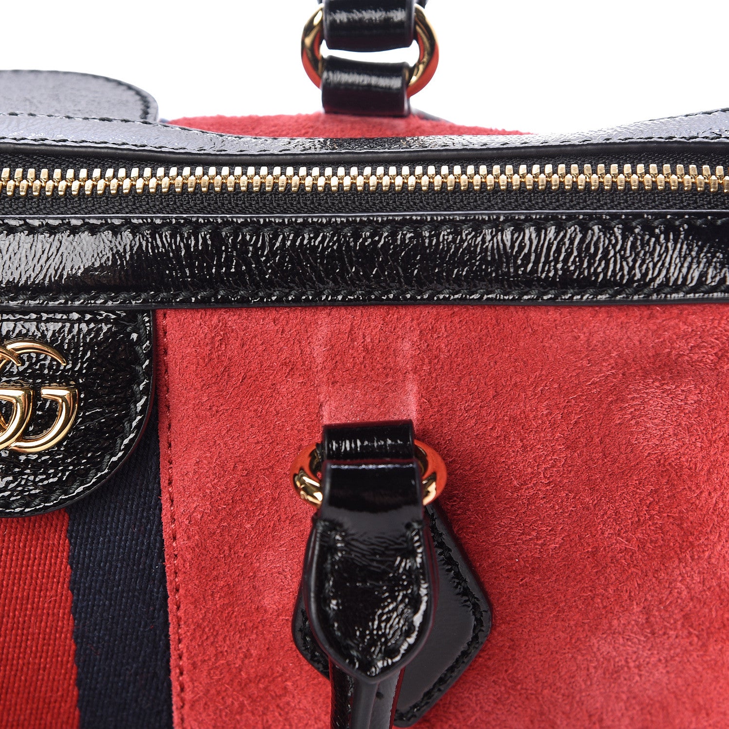 Gucci Suede Patent Web Medium Ophidia Boston Hibiscus Red Black 12 of 16