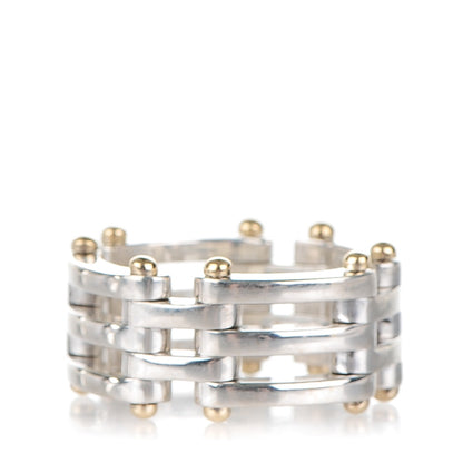 Tiffany Sterling Silver 18K Yellow Gold Gatelink Ring 58 8.5 1 of 6