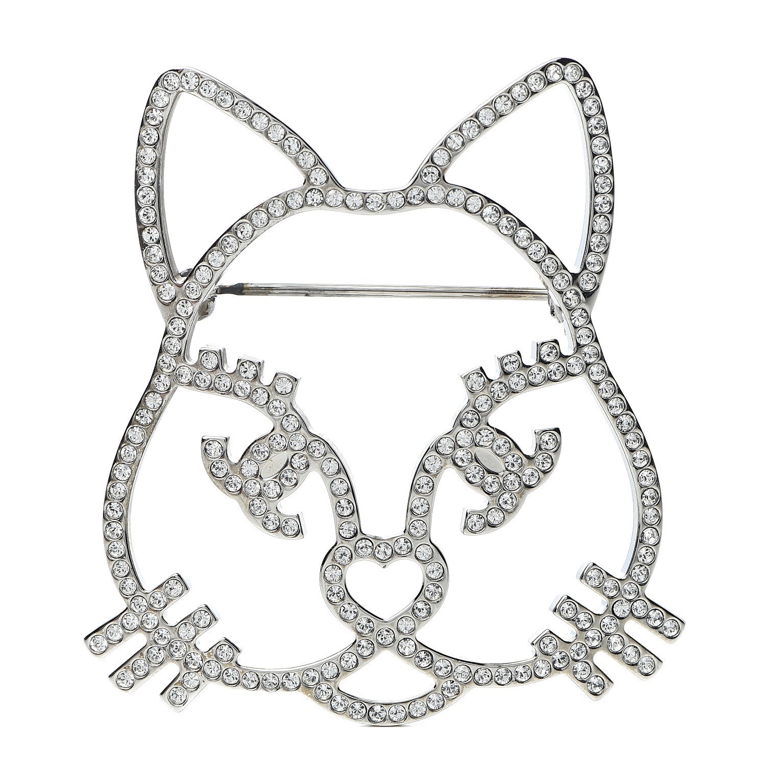 Chanel Strass Crystal Emoji Choupette Cat Brooch Silver 1 of 5