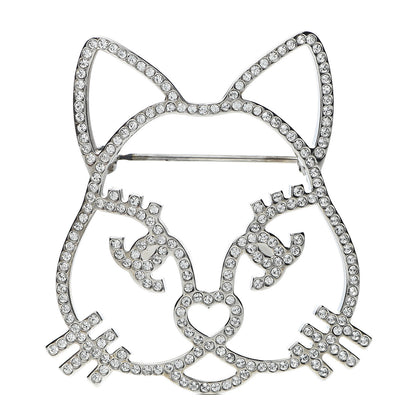 Chanel Strass Crystal Emoji Choupette Cat Brooch Silver 1 of 5
