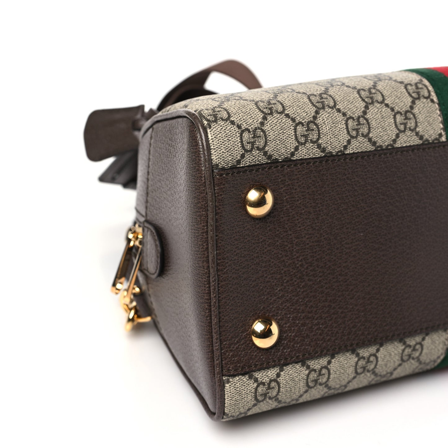 GG Supreme Monogram Textured Dollar Calfskin Web Medium Ophidia Top Handle Bowler Bag Beige Ebony New Acero