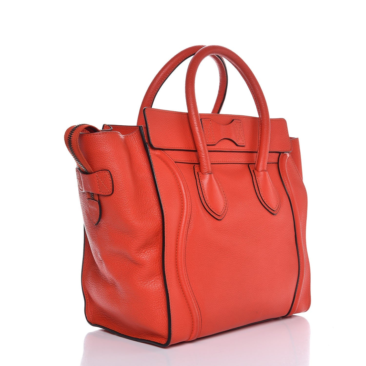 Celine Drummed Calfskin Mini Luggage Vermillion 3 of 12