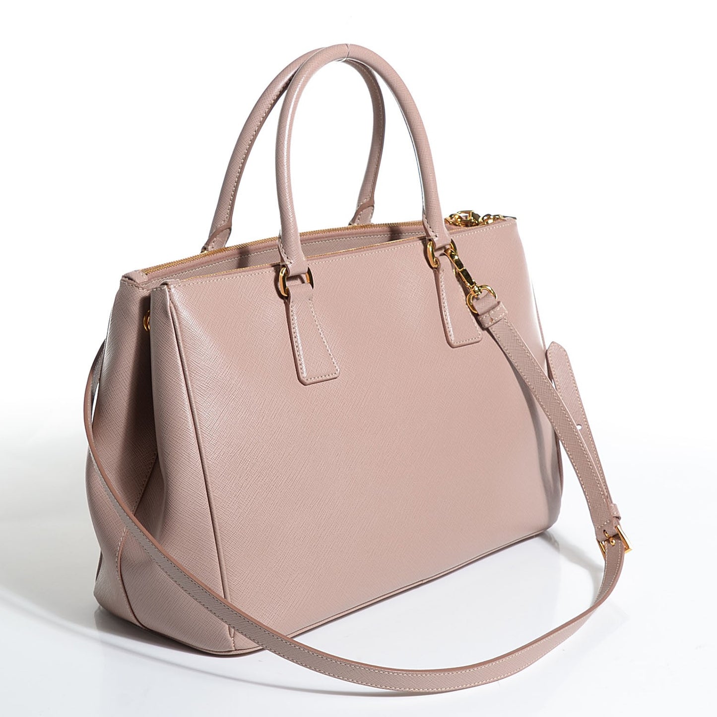 Saffiano Lux Medium Double Zip Tote Cammeo