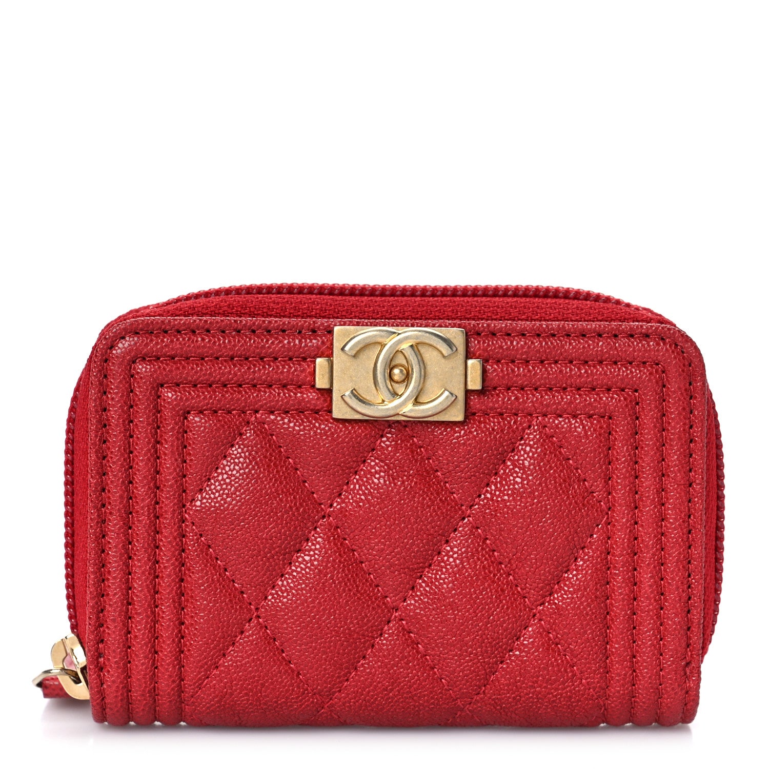 Chanel Caviar Quilted Boy Zip Around Coin Purse Wallet Red 1 of 9