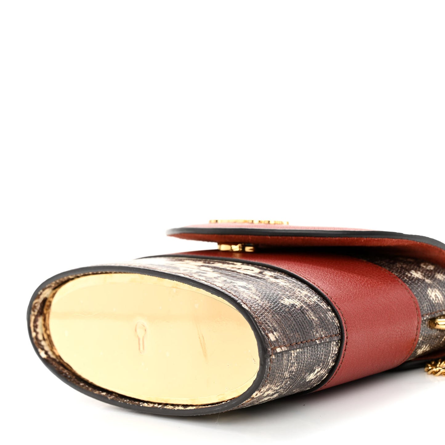 Calfskin Lizard Embossed Small Aby Lock Sepia Brown
