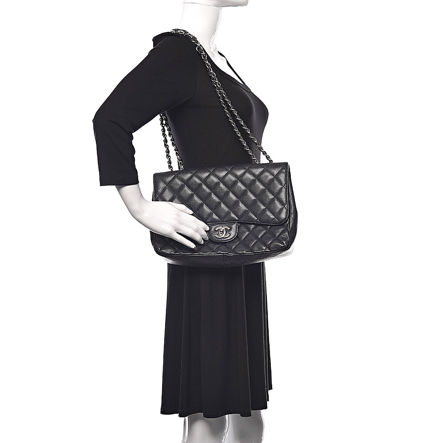 Chanel Caviar Quilted Jumbo Single Flap Black 2 of 13
