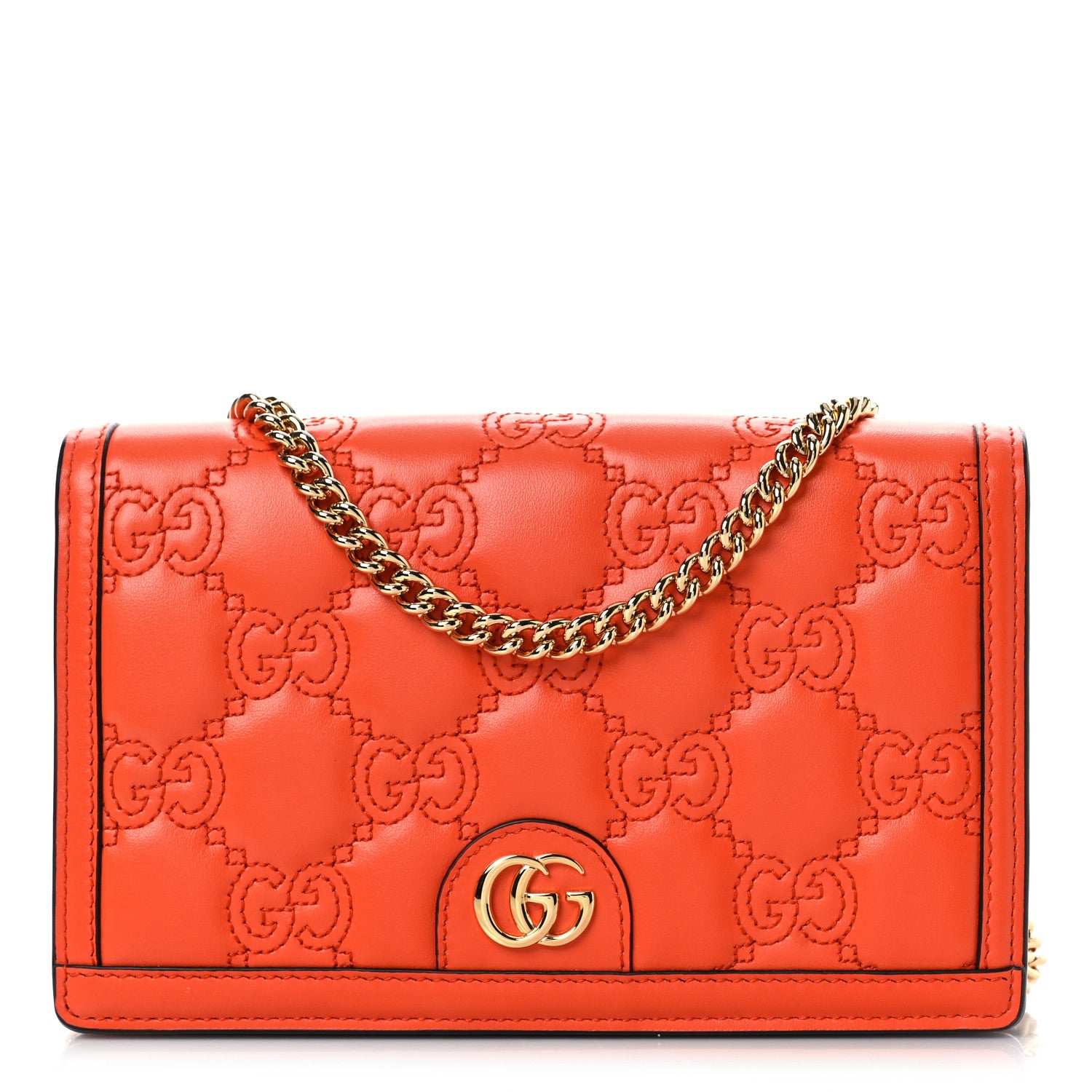 Gucci Calfskin GG Matelasse Chain Wallet Deep Orange 1 of 8