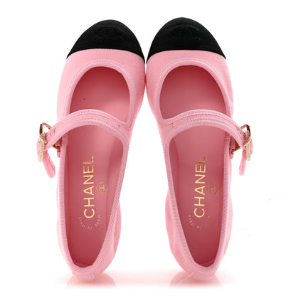 Chanel Fabric Grosgrain Mary Jane Flats 35 Light Pink Black 2 of 10