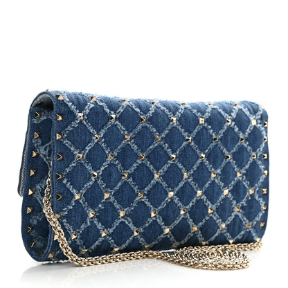 Valentino Garavani Denim Rockstud Spike Wallet on Chain Blue 5 of 16