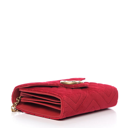 Gucci Velvet Matelasse GG Marmont Chain Wallet Hibiscus Red 3 of 8