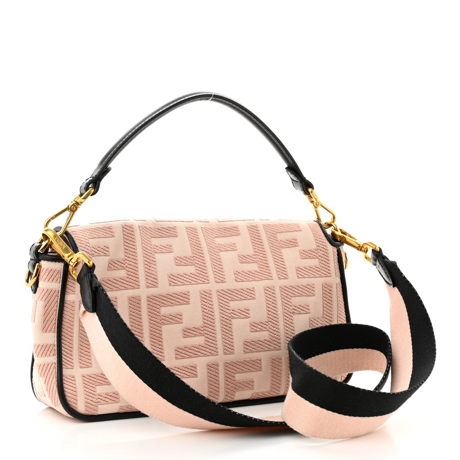 Fendi Canvas Vitello King FF Embroidered Baguette Rosa Quarzo Black 3 of 10