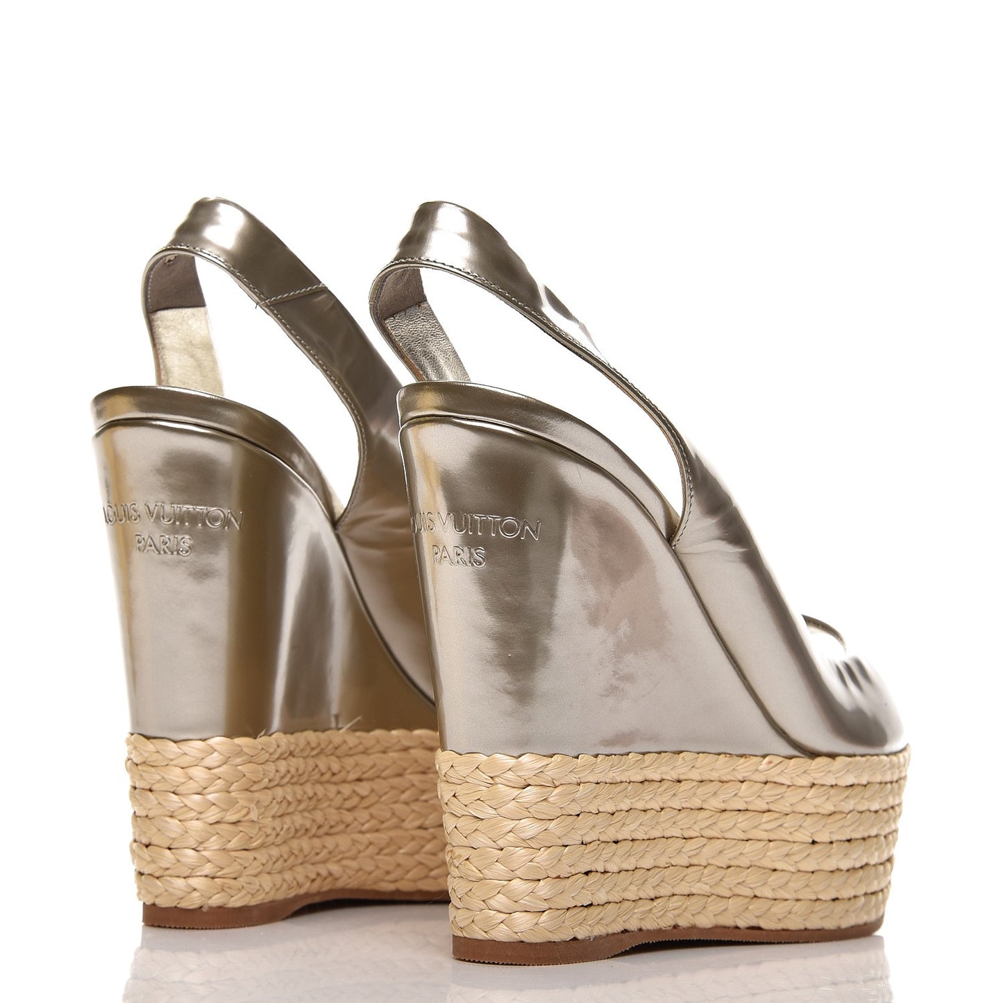 Patent Leather Lagoon Espadrille Peep Toe Wedges 37 Silver