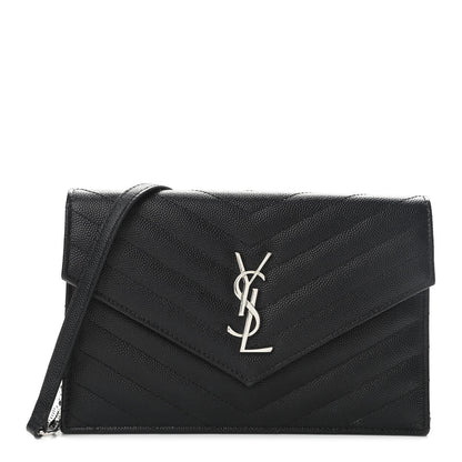 Saint Laurent Grain De Poudre Matelasse Chevron Monogram Envelope Chain Wallet Black 1 of 10