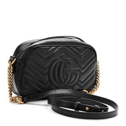 Gucci Calfskin Matelasse Small GG Marmont Chain Shoulder Bag Black 3 of 11