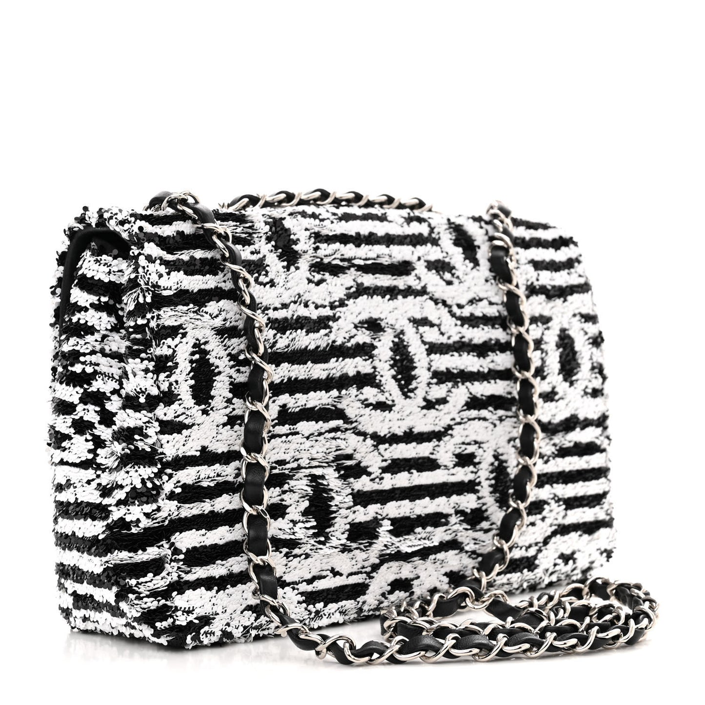 Sequin Embroidered Medium Flap Black White