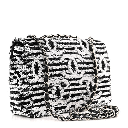 Chanel Sequin Embroidered Medium Flap Black White 4 of 12