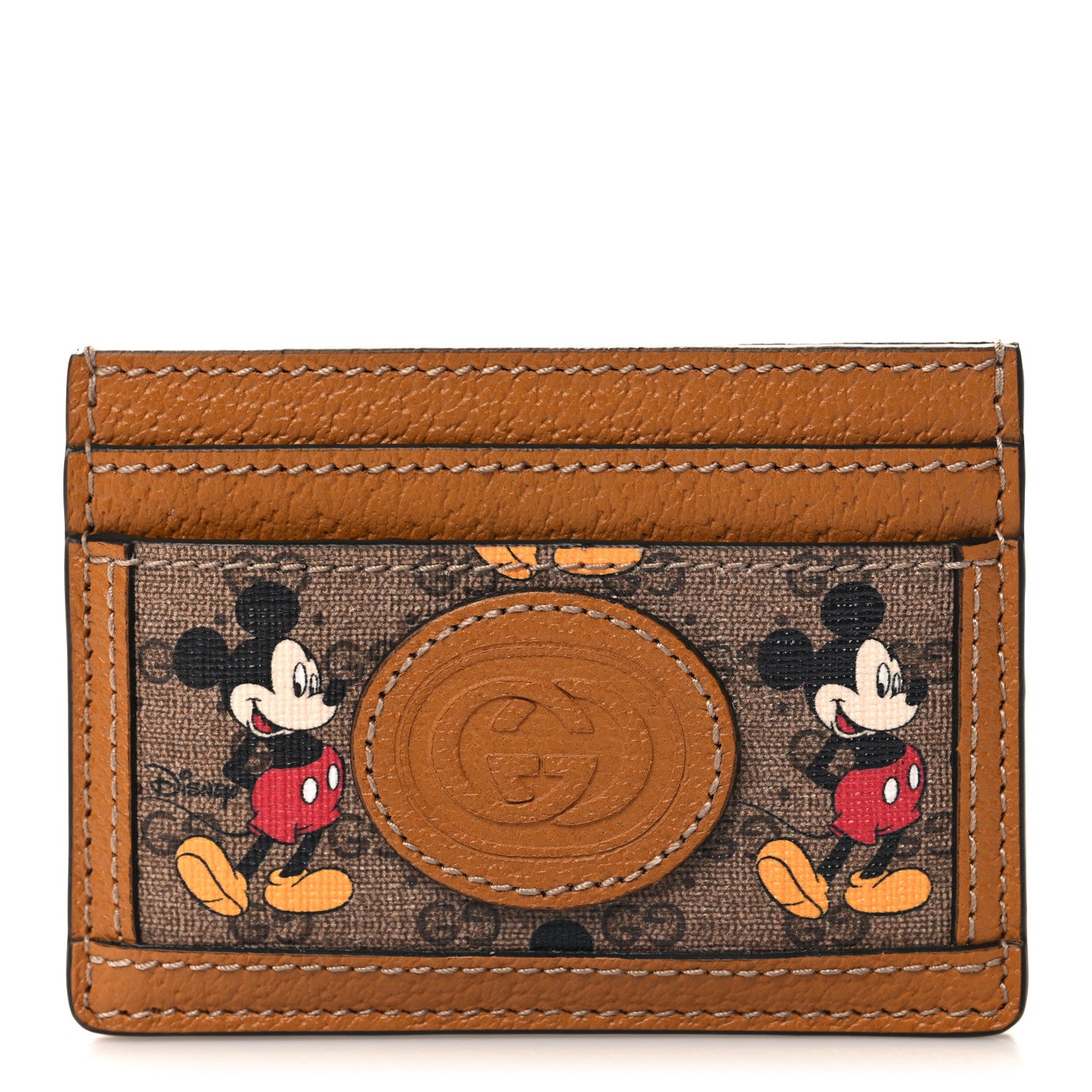 Gucci X DISNEY Mini Vintage GG Supreme Monogram Mickey Mouse Card Holder Beige Vintage Sun Oil 1 of 8