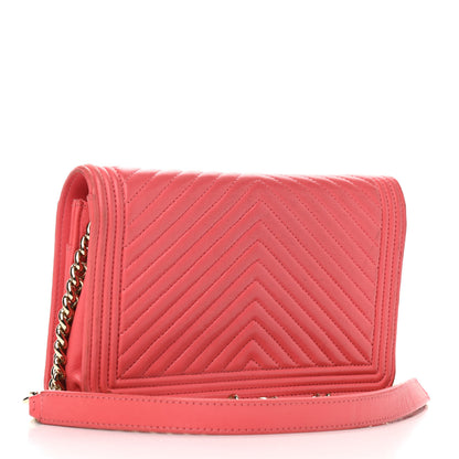 Chanel Lambskin Chevron Quilted Boy Wallet On Chain WOC Pink 2 of 13