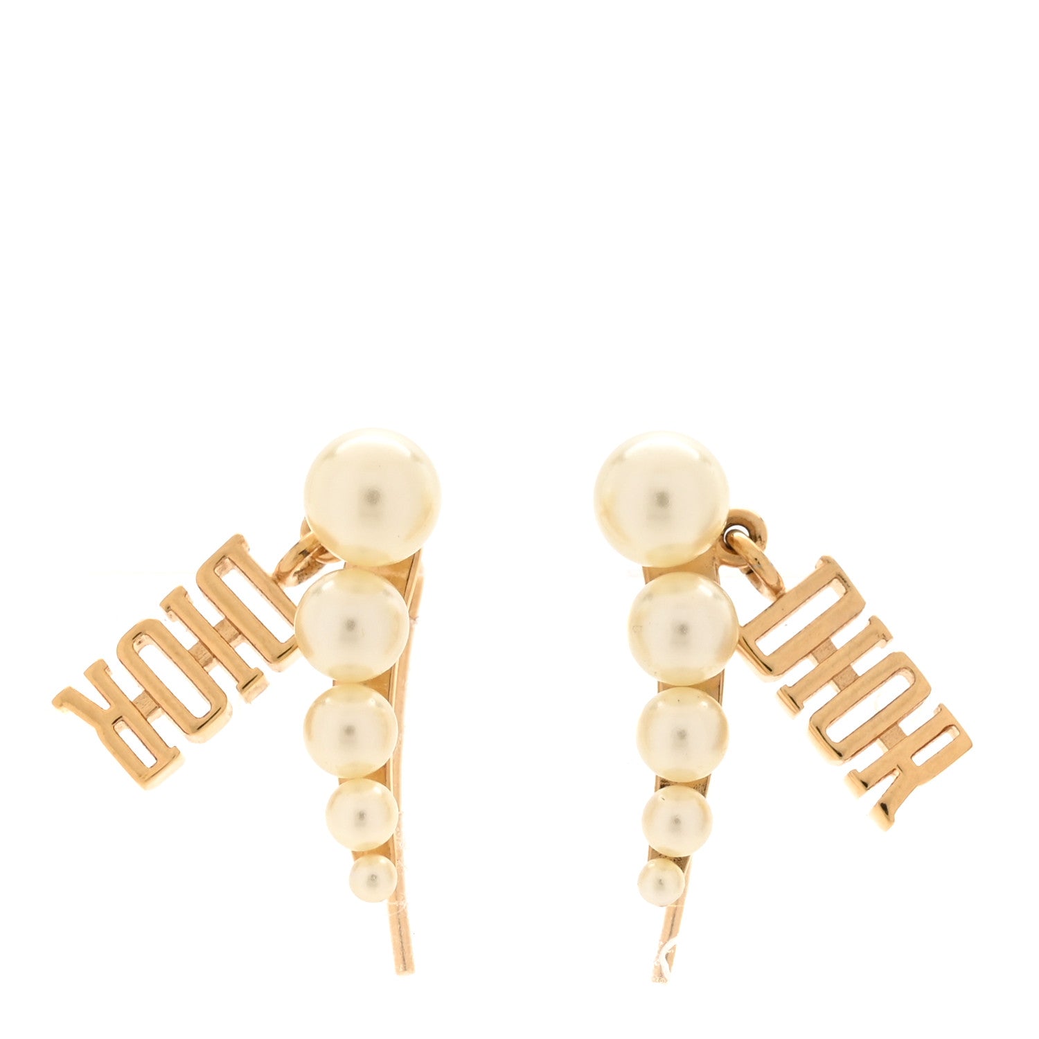 Christian Dior Pearl Logo Drop Earrings Gold White 1 of 4