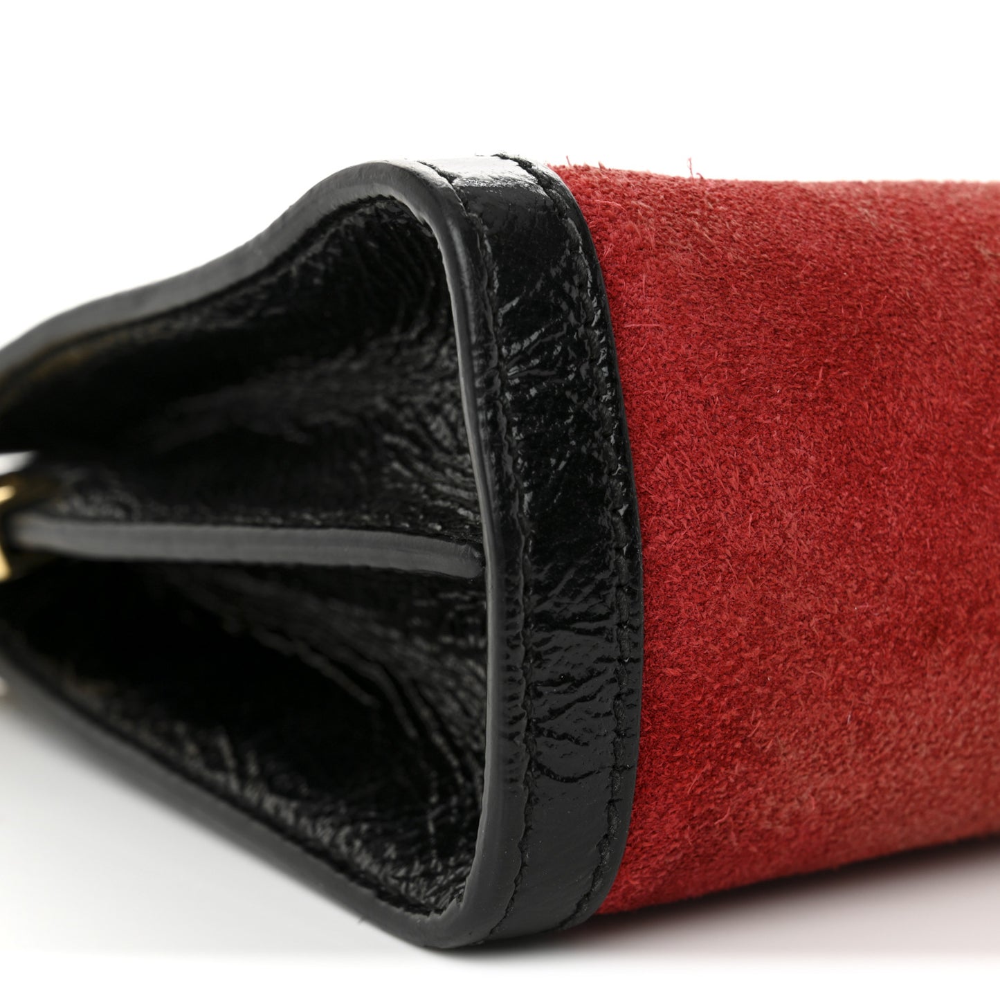 Suede Patent Web Small Ophidia Chain Shoulder Bag Hibiscus Red Black