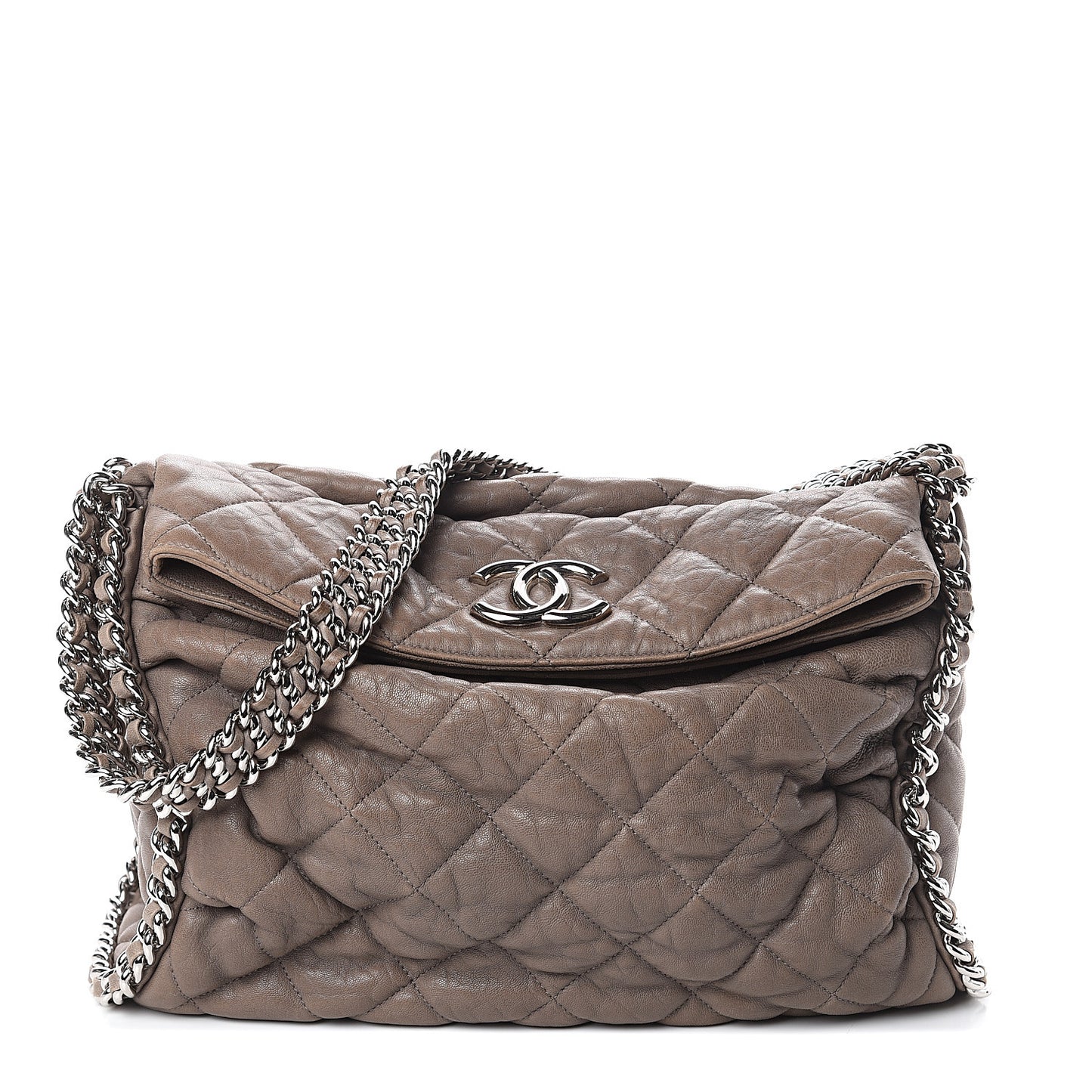 Washed Lambskin Chain Around Hobo Taupe