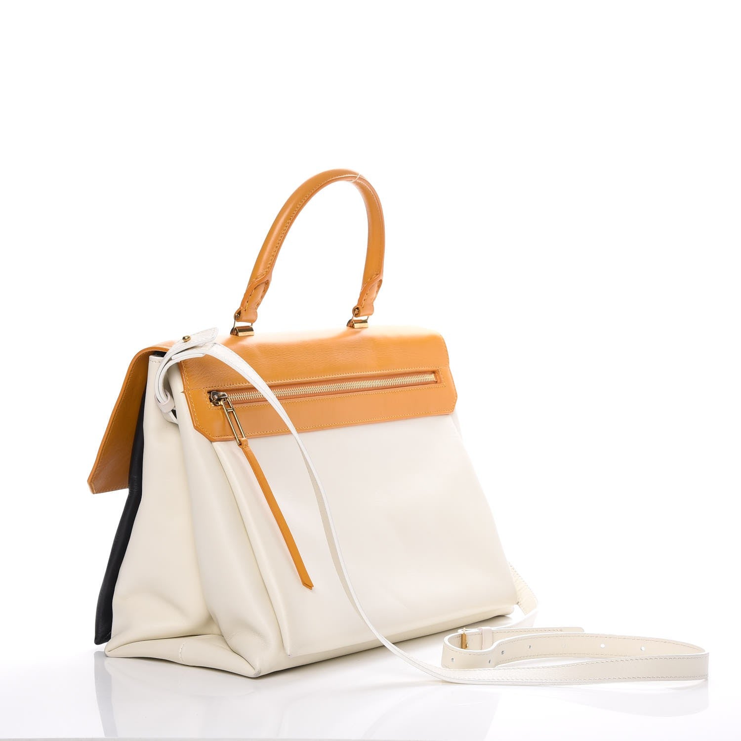 Lanvin Smooth Calfskin Colorblock Top Handle Shoulder Bag Black 3 of 11
