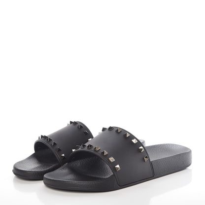 Valentino Garavani Rubber Rockstud Slide Sandals 44 Black 3 of 7
