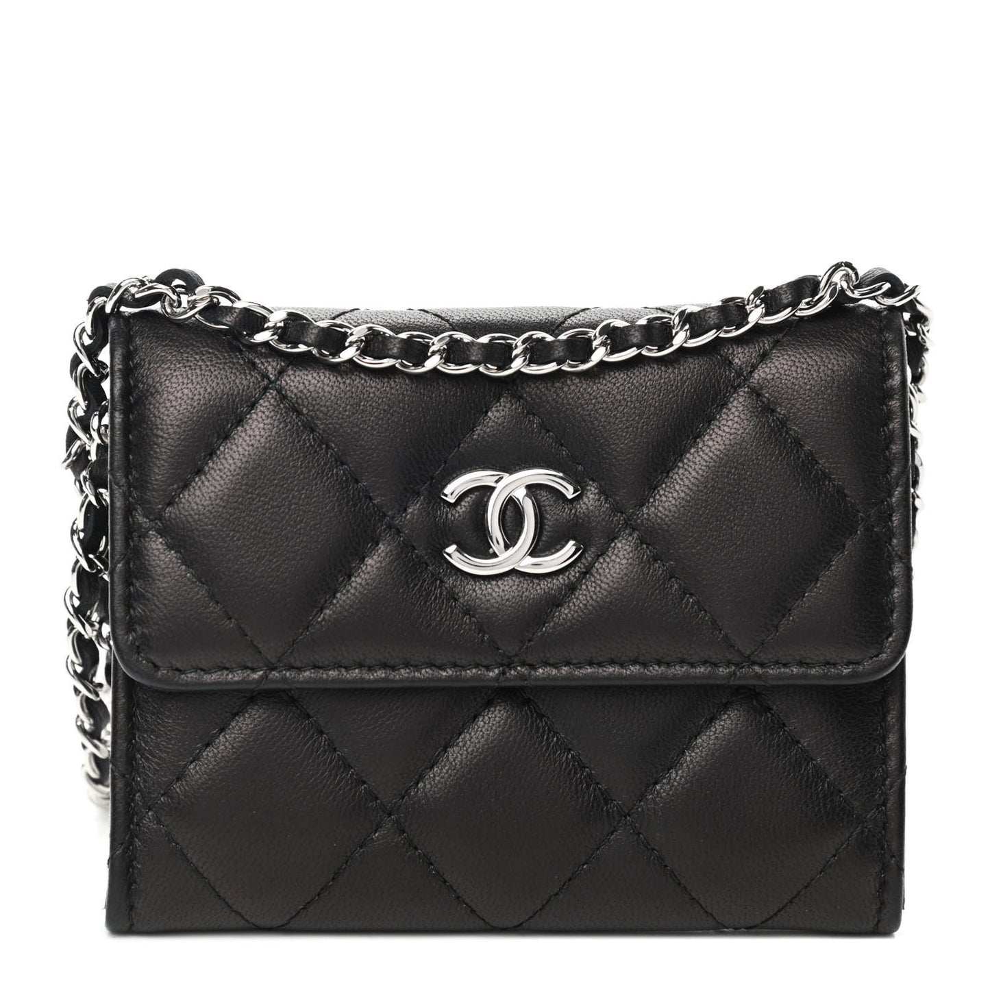 Lambskin Quilted Clutch With Chain Black
