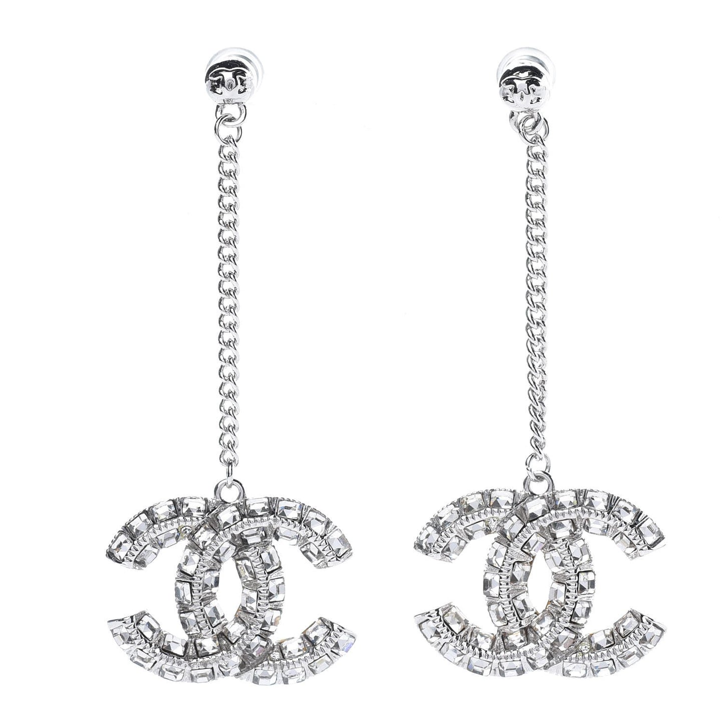Baguette Crystal CC Drop Earrings Silver
