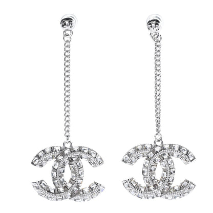 Chanel Baguette Crystal CC Drop Earrings Silver 1 of 4