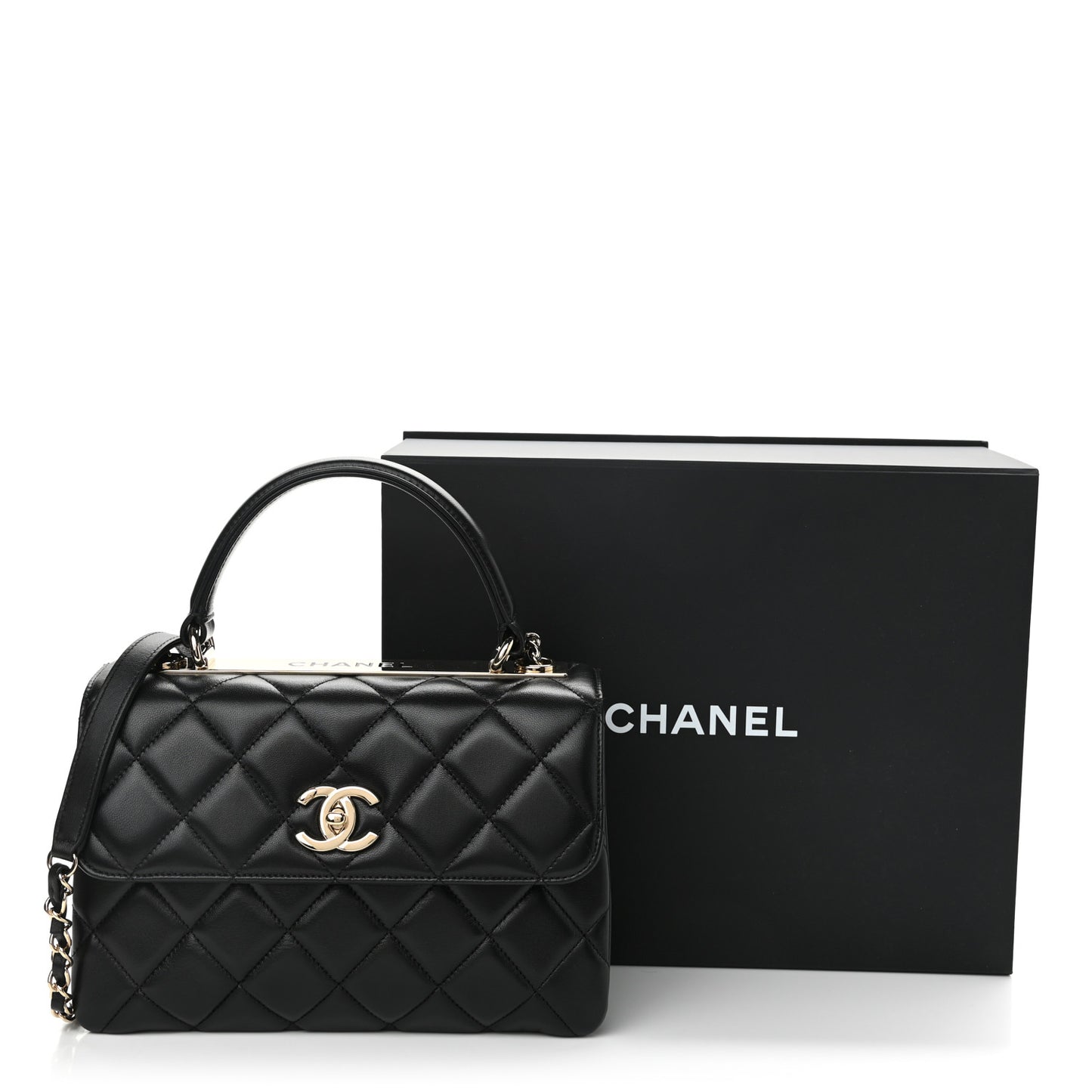 Lambskin Quilted Small Trendy CC Dual Handle Flap Bag Black