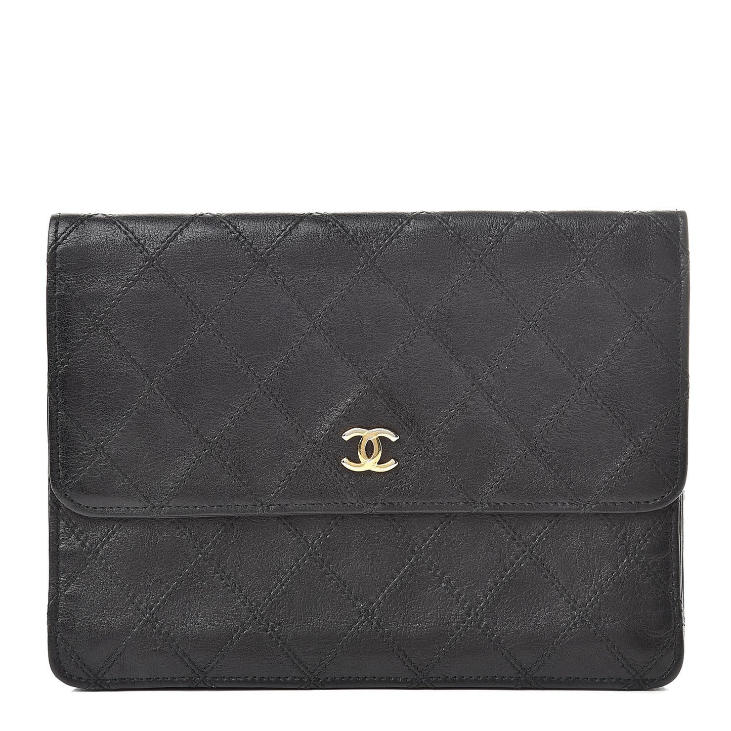 Lambskin Diamond Stitch Compact Pouch Black