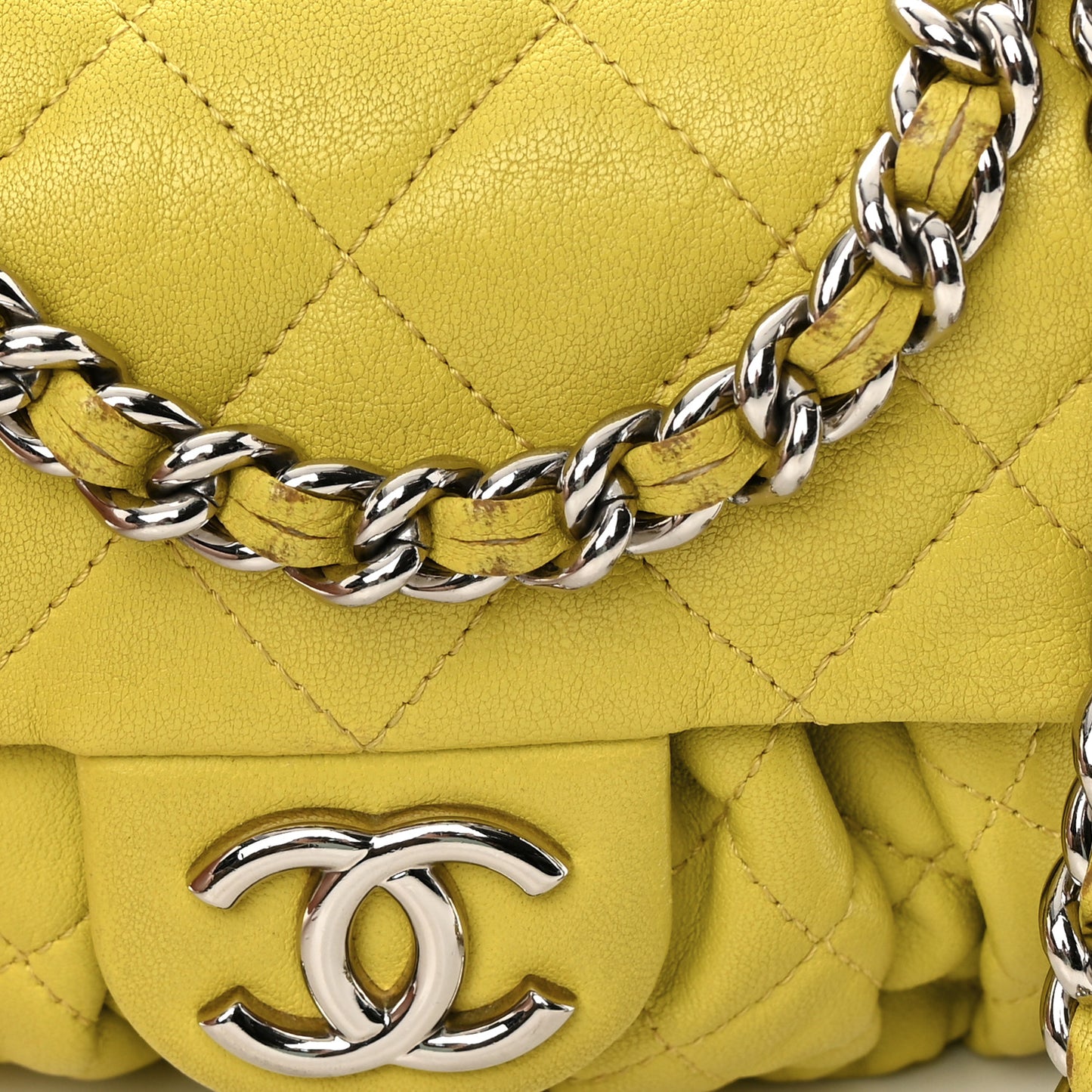 Washed Lambskin Quilted Mini Chain Around Flap Yellow