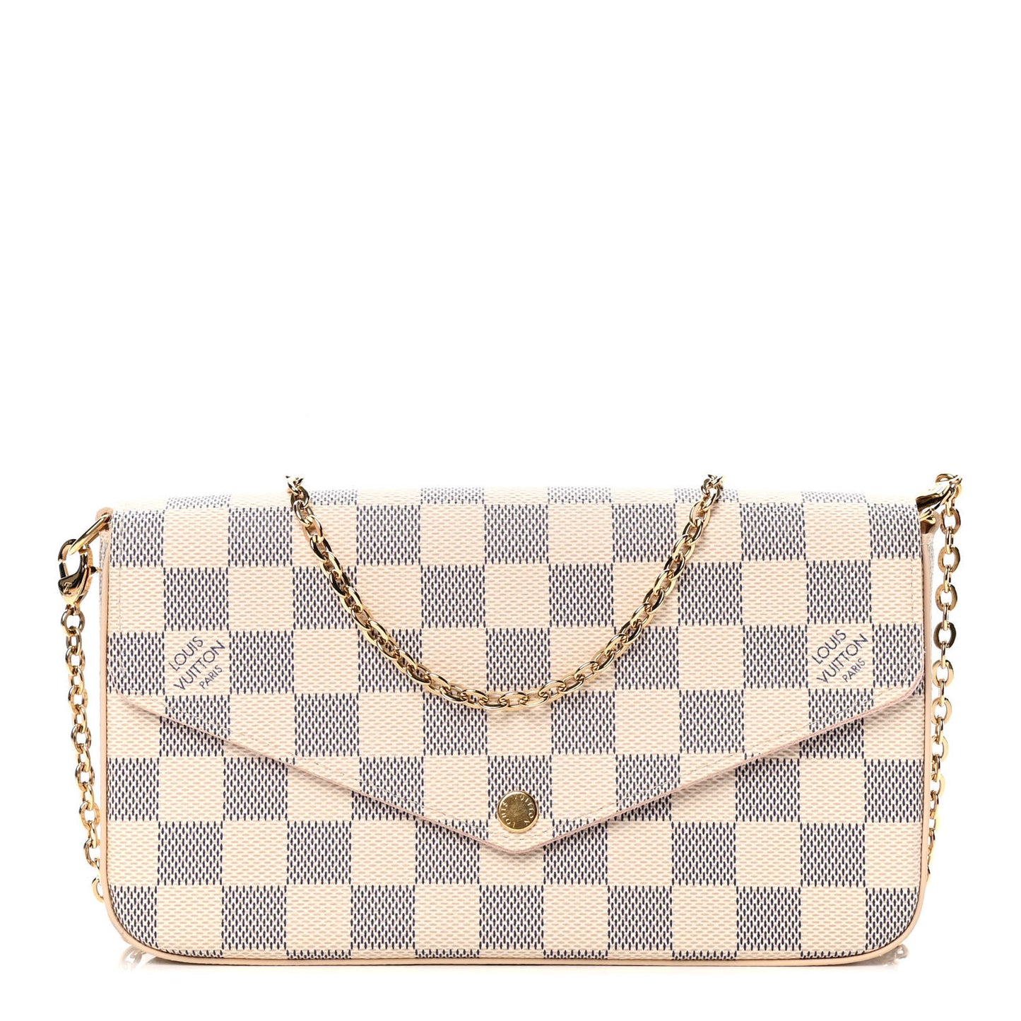 Damier Azur Pochette Felicie Chain Wallet Rose Ballerine