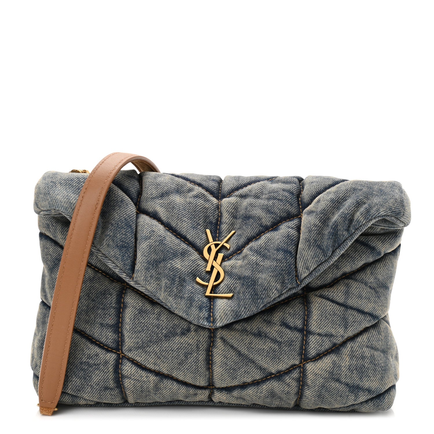 Saint Laurent Denim Quilted Toy Loulou Puffer Monogram Chain Satchel Rodeo Blue 1 of 10