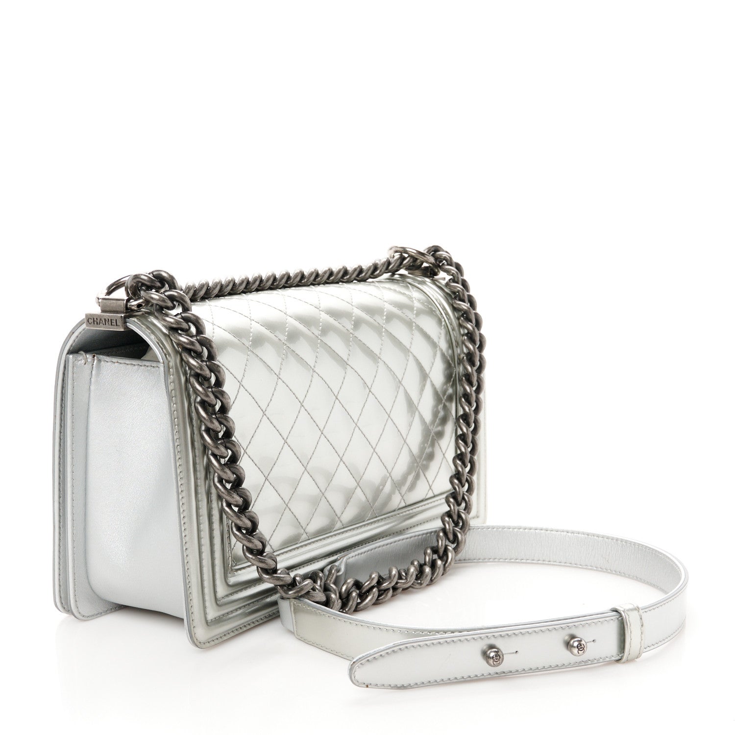 Chanel Metallic Patent Calfskin Quilted Medium Boy Flap Silver 3 of 10