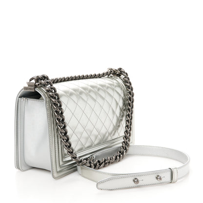 Chanel Metallic Patent Calfskin Quilted Medium Boy Flap Silver 3 of 10