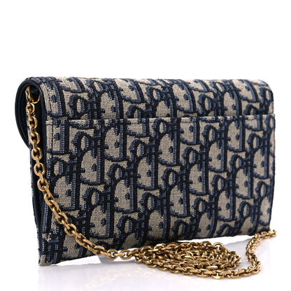 Christian Dior Oblique Saddle Chain Long Wallet Blue 4 of 11
