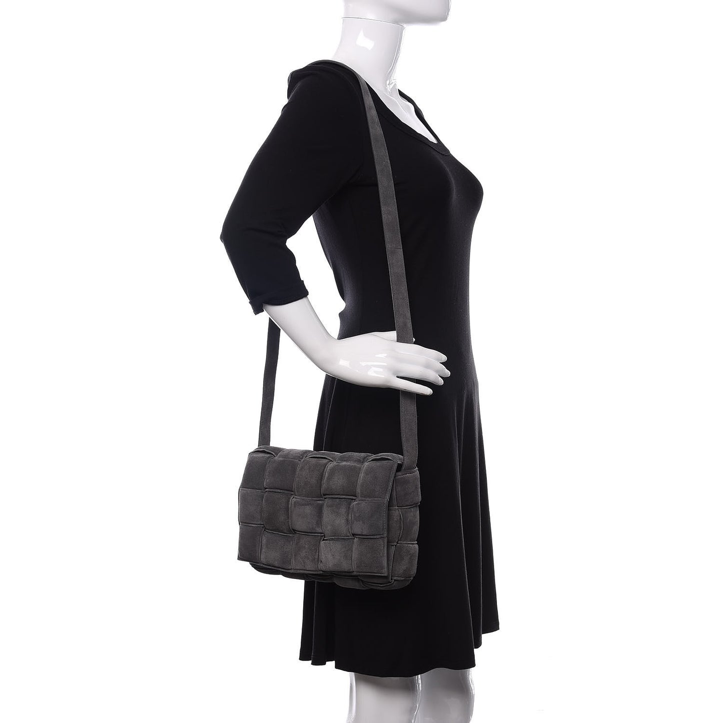 Suede Maxi Intrecciato Padded Cassette Crossbody Bag Graphite