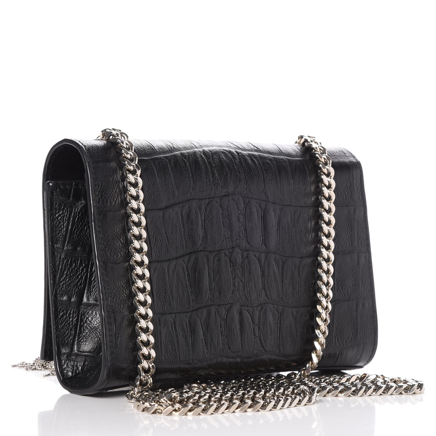 Saint Laurent Croc Calfskin Embossed Small Classic Monogram Kate Tassel Satchel Black 4 of 10