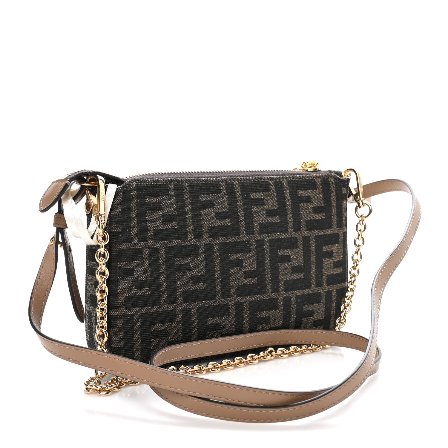 Fendi Fabric Jacquard Vitello Grace FF 1974 Baguette Pouch Tobacco Moro Sand 3 of 8