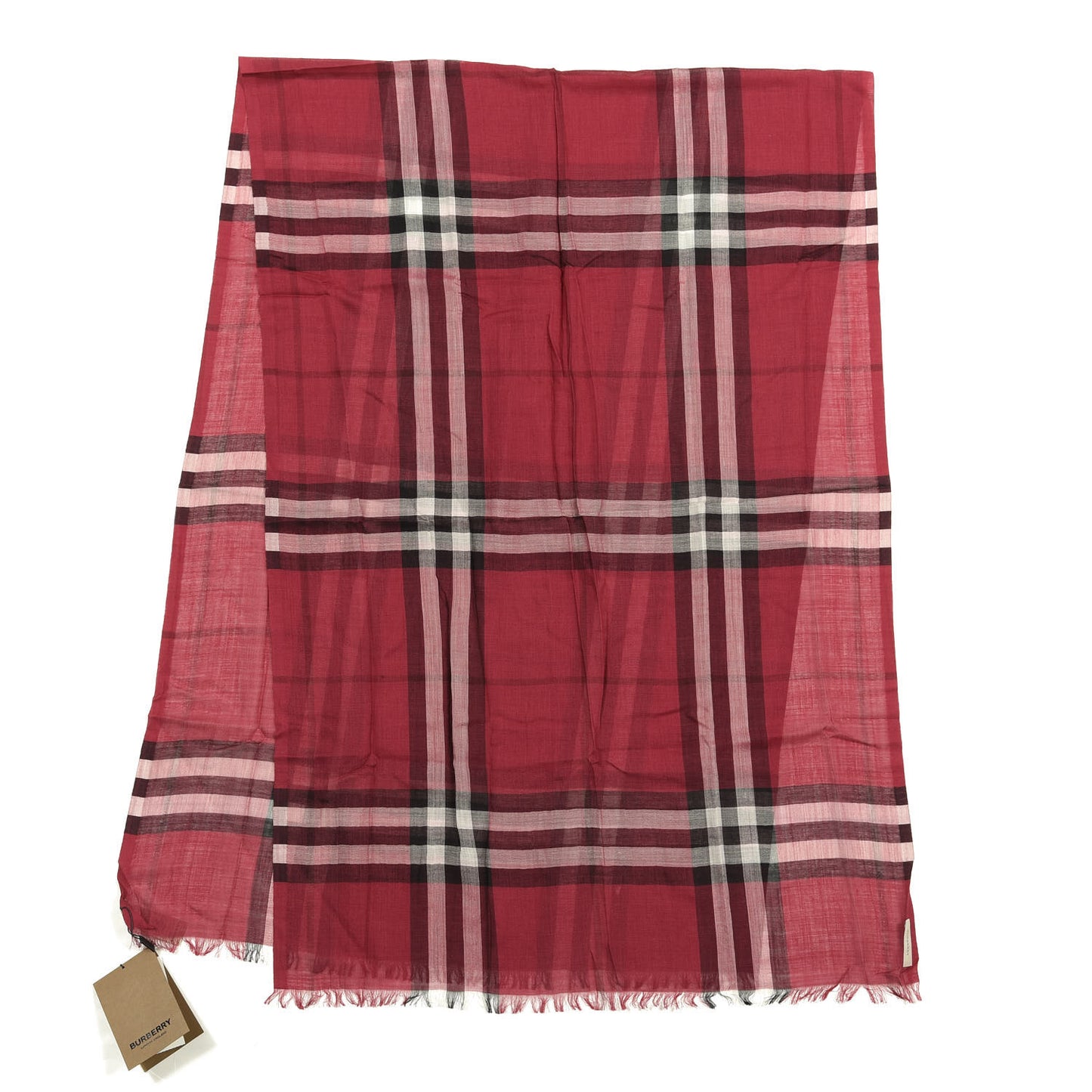 Wool Silk Gauze Giant Check Scarf Fuchsia Pink
